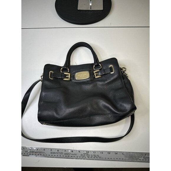 Michael Kors Hamilton Bag Black Leather Crossbody Gold Chain Large Size - Picture 6 of 12